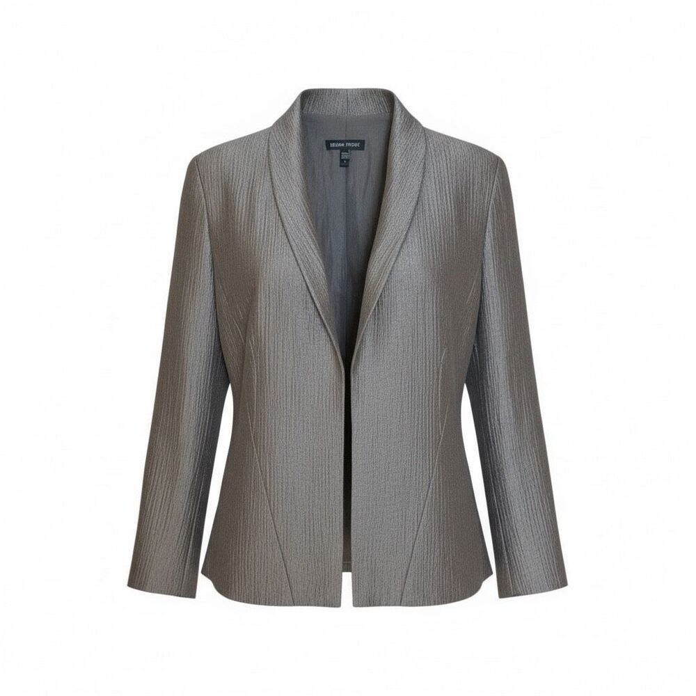Eileen Fisher Textured Crinkle Silk Blazer Coat Jacket Metallic Pewter Small